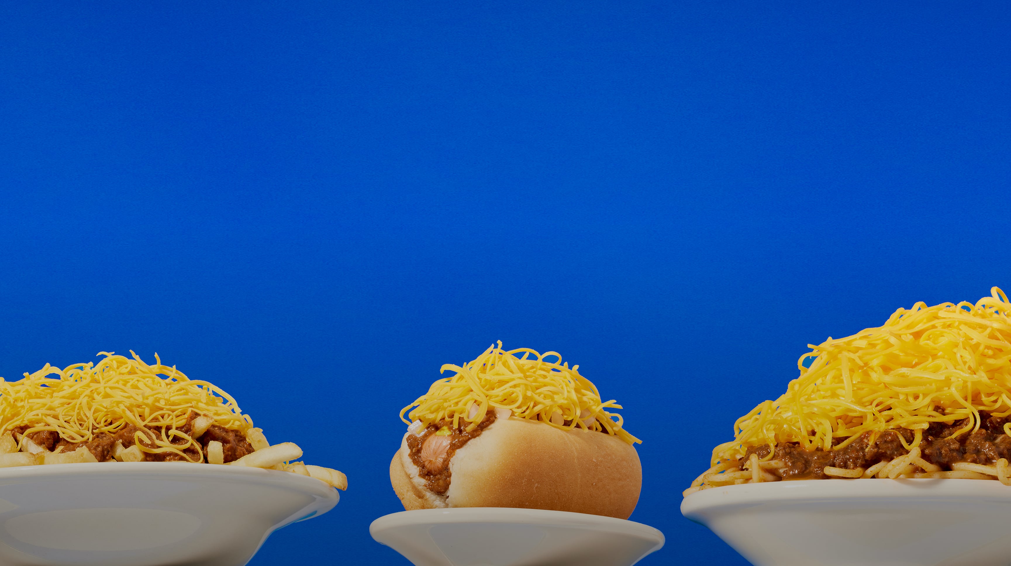 Chili Fries, Coney and Way lined up next to each other